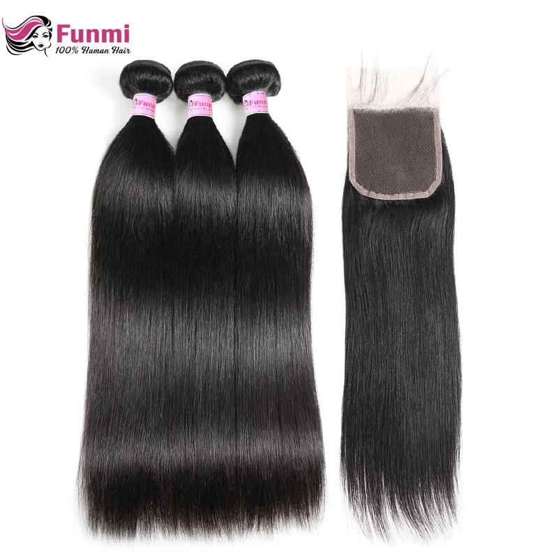 

Funmi Malaysian Straight Hair Human Hair Bundles With Closure 3 Bundles With Closure Virgin Hair Bundles With Closure 4X4 Inch