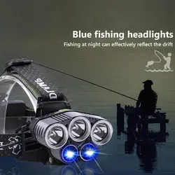 Высокая мощность синий белый свет 5 светодио дный светодиодный налобный фонарь cree XML-T6 usb Фара Фонарь налобный фонарь 18650 рыболовсветодио