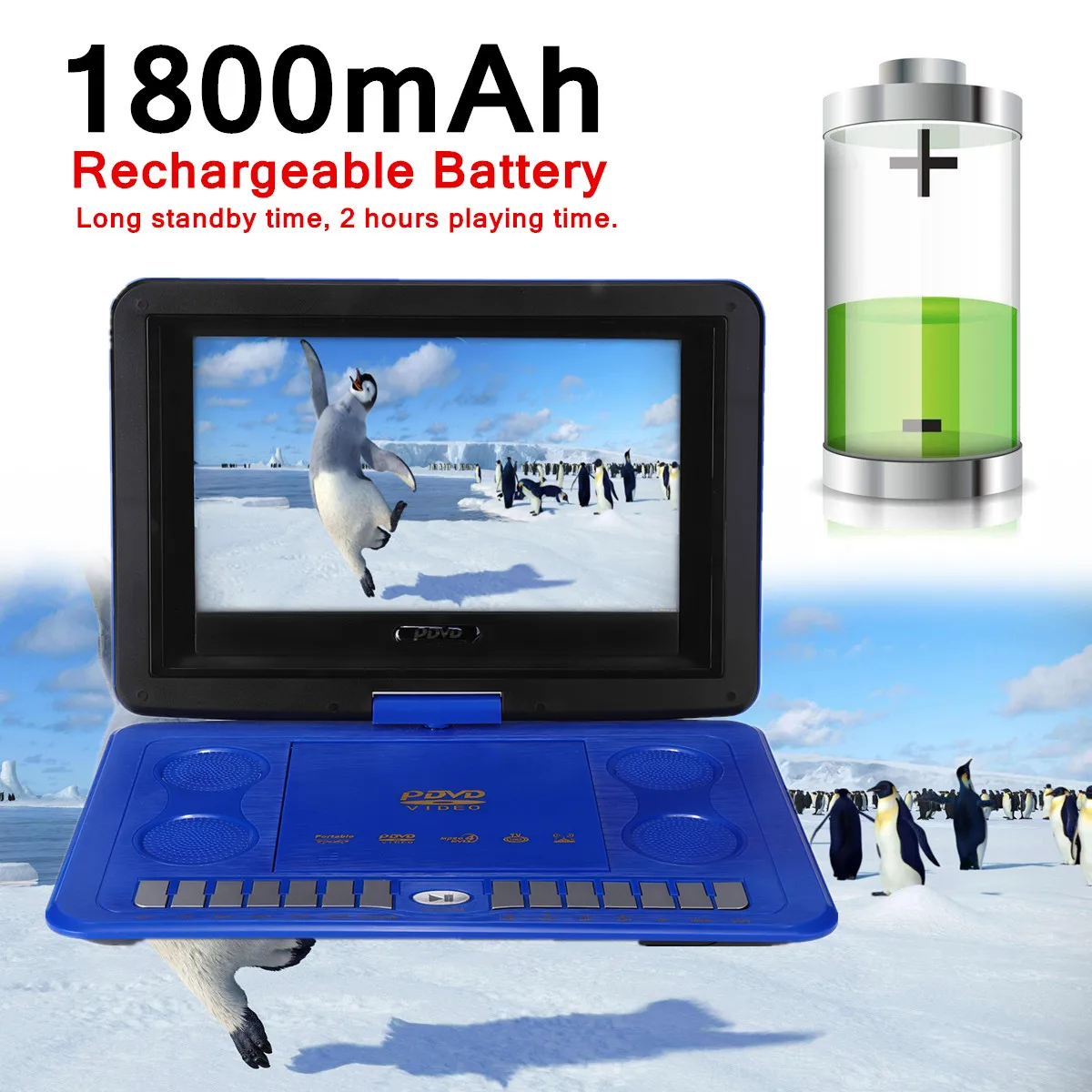

13.8" 1800mAh Portable Home TV Program Search Function Car DVD Player Game Remote Control 270 D Screen USB SD Card Anti-shock