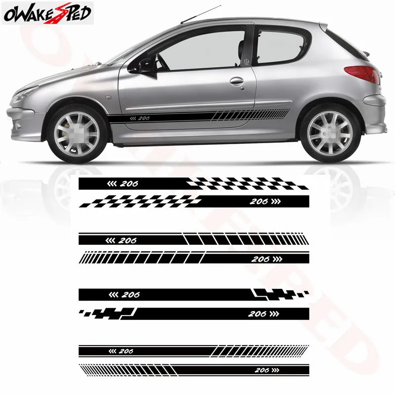 

Car Styling Door Side Skirt Decor Sticker Vinyl Body Decal Racing Stripes Stickers For Peugeot 206 2004-2018 Auto Accessories