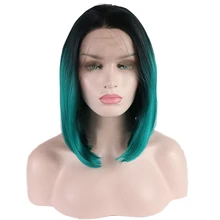 Парики из искусственных волос на кружевной основе натуральные волосы Омбре зеленый прямые волосы короткий парик для женщин косплей парик девять цветов