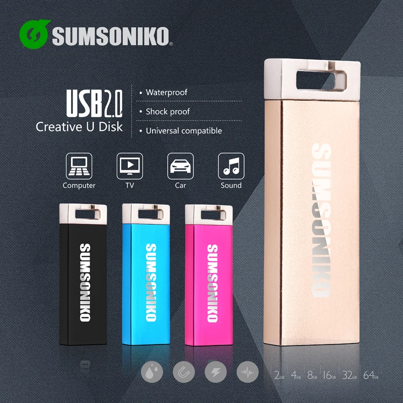 SUMSONIKO USB Flash Drive Mini 7 Colors Pen Drive Gift High Speed USB 2.0 Flash Memory Stick 32GB 16GB 8GB 4GB 2GB Free Shipping