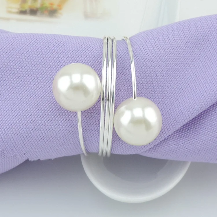 

2pcs/lot Elegant Wedding Napkin Rings Pearl Metal Napkin Buckle Holder Christening Bangle Party Decor. ME 042