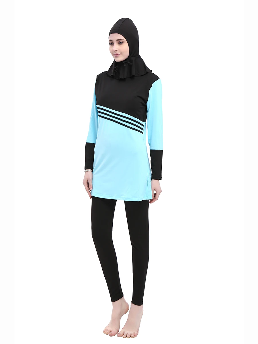 Полное покрытие мусульманин Плавание одежда Исламский хиджаб Плавание костюм женщина из двух частей Купальник с шеи заглушки плюс Размеры