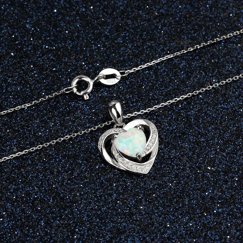 2017 New Romantic Woman 925 Sterling Silver&Opal Necklace&Pendants Heart Design Best Women Jewelry Gift JewelOra NE101927