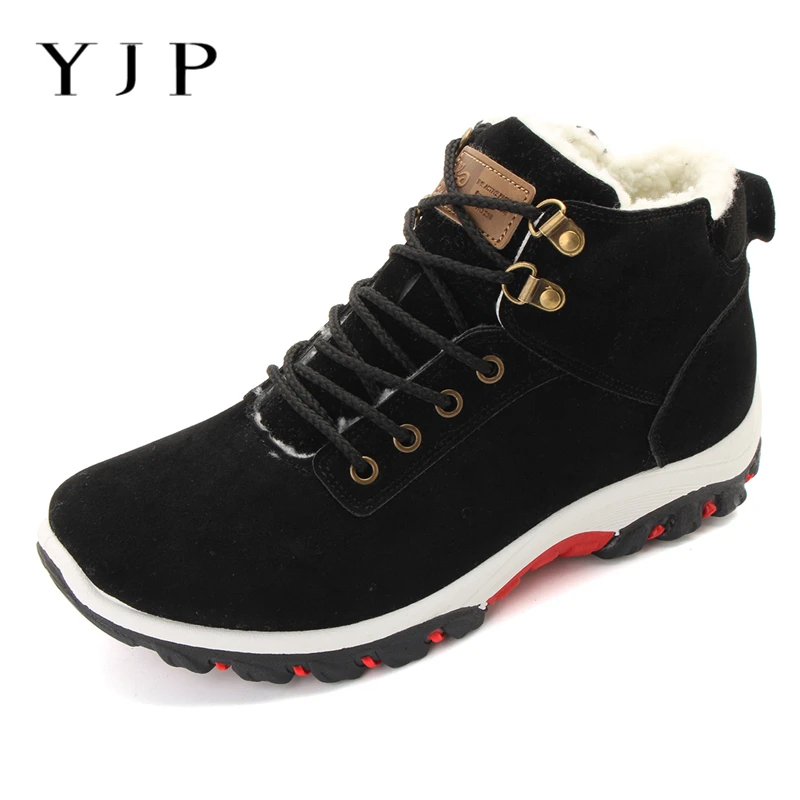 

YJP Warm Plush Winter Fur-lined Boots Men Shoes Sport Ankle Snow Boots High Top Hiking Casual Non-slip Mens Work Shoes Botas New