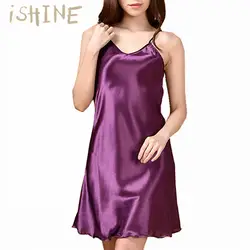 ISHINE Для женщин из искусственного шелка Ночные сорочки атласная ночная рубашка пикантные Обёрточная бумага халат дамы v-образным вырезом