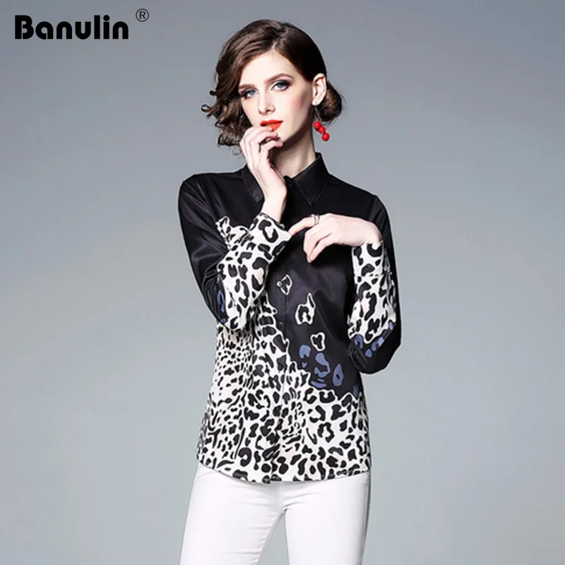 

Banulin Runway Designers Womens Tops and Blouses 2019 Fashion Spring Camisa Feminina Long Sleeve Retro Tiger Print Shirt Blouse