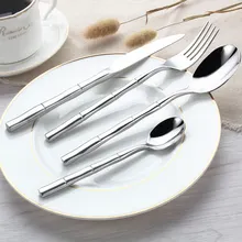 KTL 24 Teile/satz Bambus Geschirr Set Top Qualität Edelstahl Abendessen Steak Messer Gabel Löffel Teelöffel Partei Besteck Set