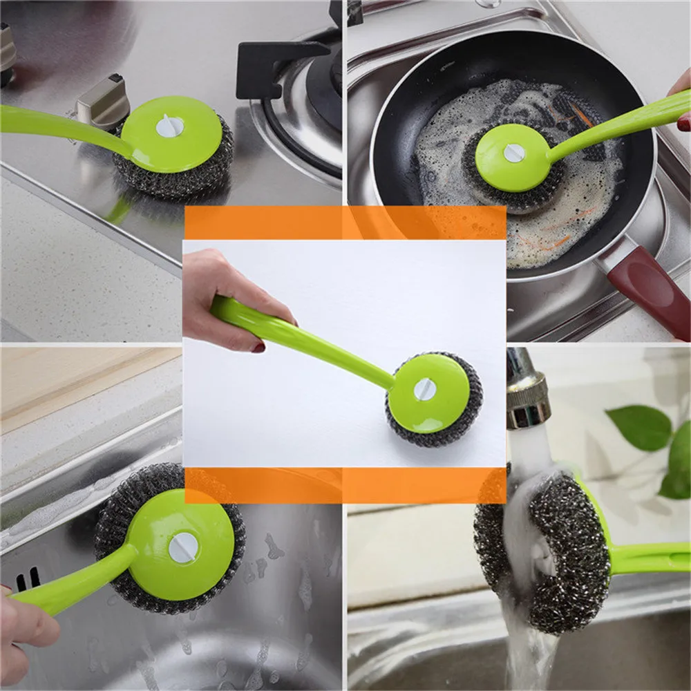 Bowl Dish Pot Wash Brush Steel Wire Ball Kitchen Utensil Hand Brushes