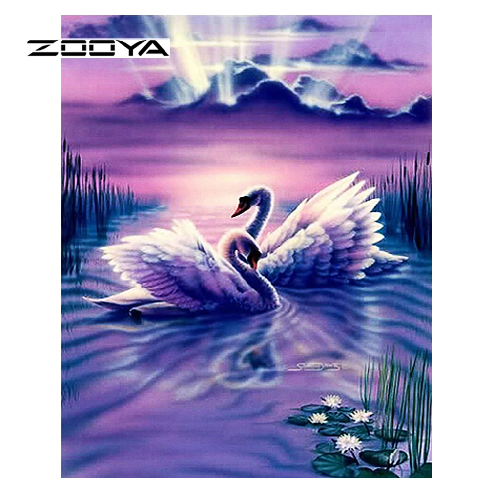 

ZOOYA Diamond Painting Cartoon Swan Couple Full Diamond Embroidery Flowers Rhinestones Decor Needlework Mosaic Kits Sale R005