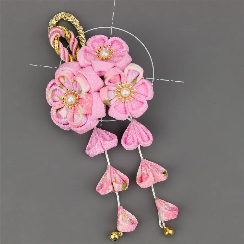 Estilo japonês tsumami kanzashi rosa vermelho sakura