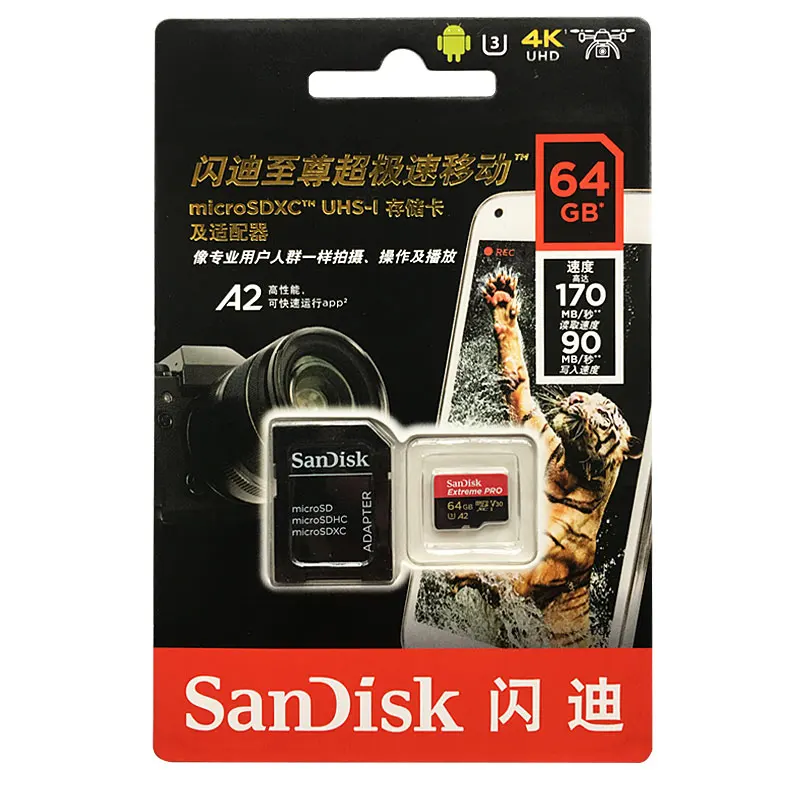 Двойной Флеш-накопитель SanDisk Extreme PRO карты памяти 256 ГБ 128 Гб 64 Гб 170 МБ/с. SDXC UHS-I микро SD карты U3 V30 TF карты Поддержка видео в формате 4K UHD