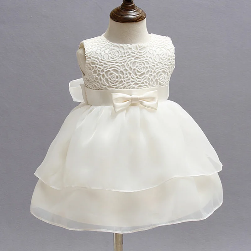 Крестильное платье для девочек цвета слоновой кости Платье для девочек на первый день рождения для девочек шифоновое белое платье принцессы для малышей Крестильные платья для девочек