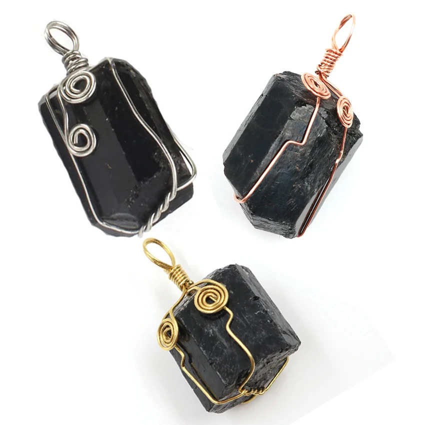 XSM натуральный черный турмалин нерегулярные подвески для ожерелья проволока обмотки чакра рейки шорл необработанные камни амулет ювелирные изделия