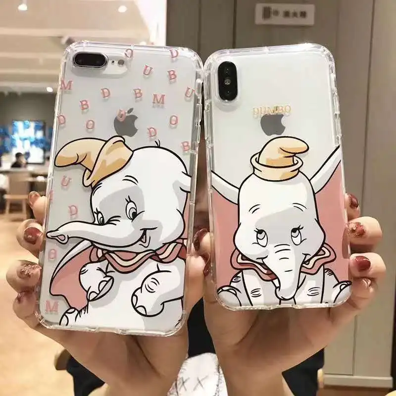 

Cartoon Cute Flying Elephant Cover Case for iPhone 6 6S 7 8 Plus X Xr Xs MAX HOT dumbo Air Cushion Soft Transparent couple Coque