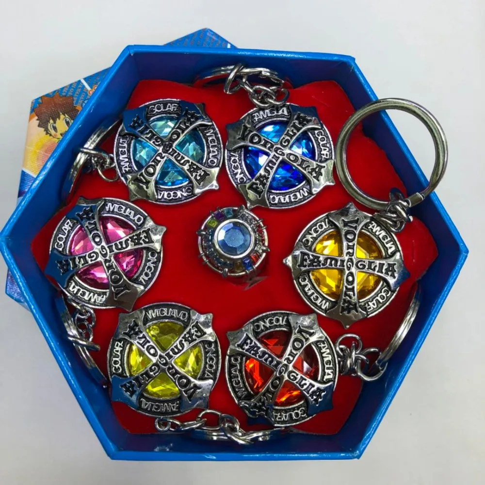 Desenhos animados Katekyo Hitman Reborn Vongola Rotativo Jóias Acessórios de moda de metal pingente chaveiro anel