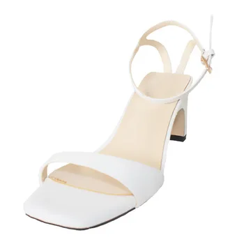 THEMOST 2017 New Genuine Leather Shoes Women Sandals Peep Toe Med Heel Real Leather Sandals  Ladies Shoes White Consice sandals
