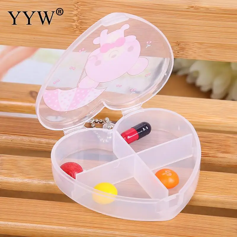 YYW Jewelry Box Милые поле 4 ячеек Pill Box Пластик Инструмент Сердце Box Дело ювелирные изделия кольца Craft Организатор крошечные вещи контейнеры