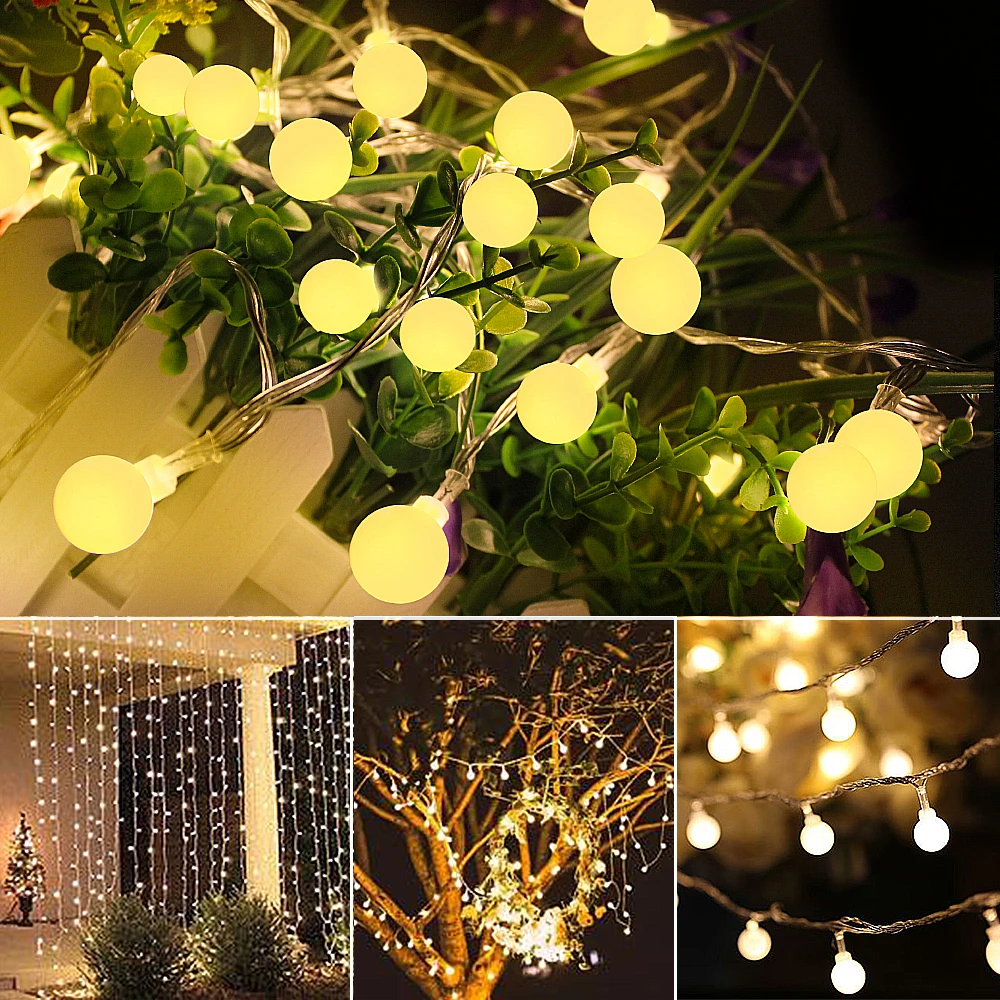 2018 Christmas Fairy Lights Outdoor 10m LED Garland Balls Decoration Holiday String Lights EU Plug Indoor for Xmas Wedding Party 2018 Christmas Fairy Lights Outdoor 10m LED Garland Balls Decoration Holiday String Lights EU Plug Indoor for Xmas Wedding Party