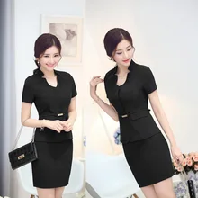 Элегантный черный Лето Бизнес Для женщин карьера костюмы куртки и юбки дамы Повседневная обувь юбка костюмы костюм с пиджаком плюс Размеры