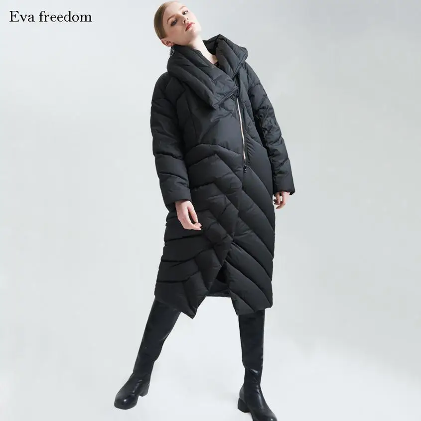 S-3XL, большие размеры, 90% утиный пух, теплый пушистый пуховик, пальто, женская зимняя длинная ассиметричная стильная Толстая теплая куртка-пуховик wj1071w - Цвет: black