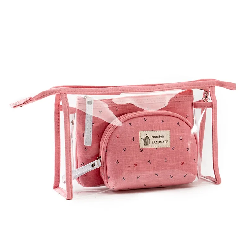 

2019 Anchor Pattern 3pcs/set Cosmetic Bags Waterproof Neceser Make Up Bag Women PVC Nylon Pouch Travel Toiletry Organizer