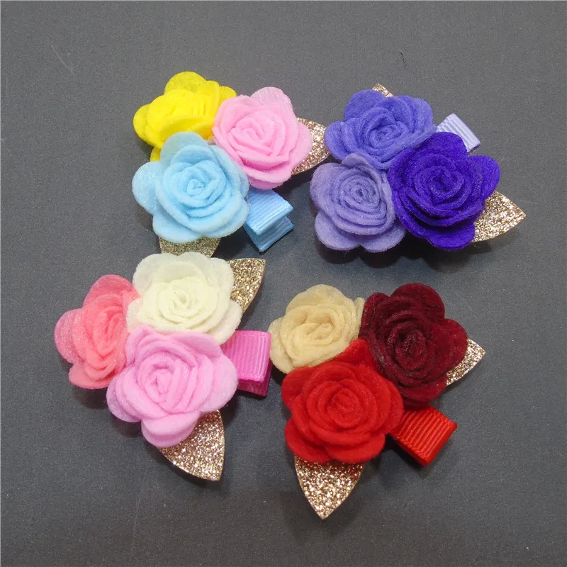 

1pc Three Mini Rose Flower Hair Clips Sparkly Gold Leaf Birthday Gift Floral Hairpin Kid Girl Summer Sweet Barrette Braid Grip