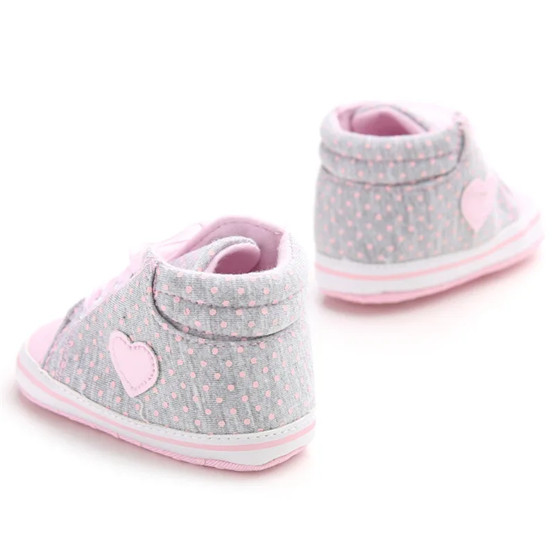 Ribbon Lovely Baby Sneakers Newborn Baby Spring Autumn Lace-Up Shoes Girls Toddler Soft Sole First Walkers Polka Dot