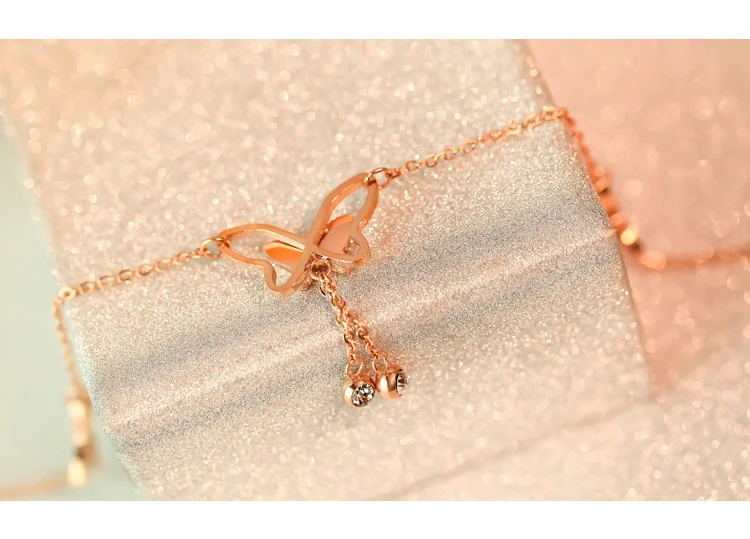 Высокое качество 18KGP модный бренд браслет розового золота на лодыжку циркон бабочка кисточки для женщин подарок 316L ювелирные изделия из нержавеющей стали(GA101