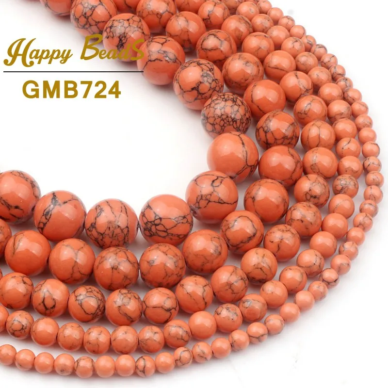 

Orange Howlite Turquoises Round Loose Spacer Beads For Jewelry Making DIY Charm Bracelet Perles 15"Strand 4 6 8 10 12mm