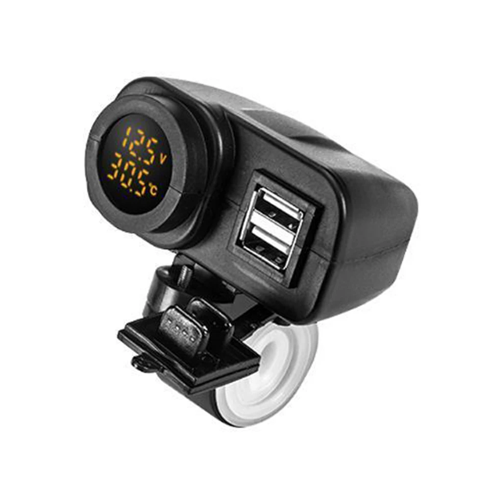 

Multifunctional Universal Motorcycle Bike Dual USB Charger 2.1A W/ Digital Red/Yellow LED Voltmeter Quick Car Charge