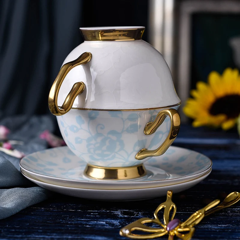 200ml Porcelain Teacups Fine Bone China Tea Cup and Saucer Set British Style Luxury Ceramic Coffee Cup Holiday Gifts 2 Colors (7)