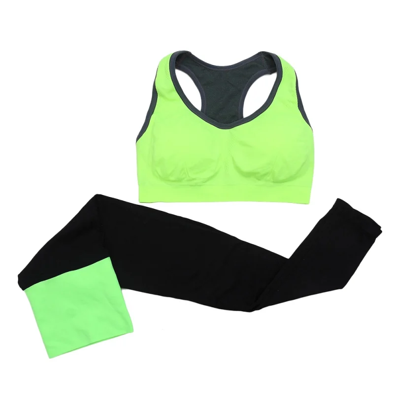 Женский Быстросохнущий Спортивный костюм спортивные рубашки жилет+ дышащие спортивные брюки набор для йоги Фитнес Спортивная одежда - Цвет: green