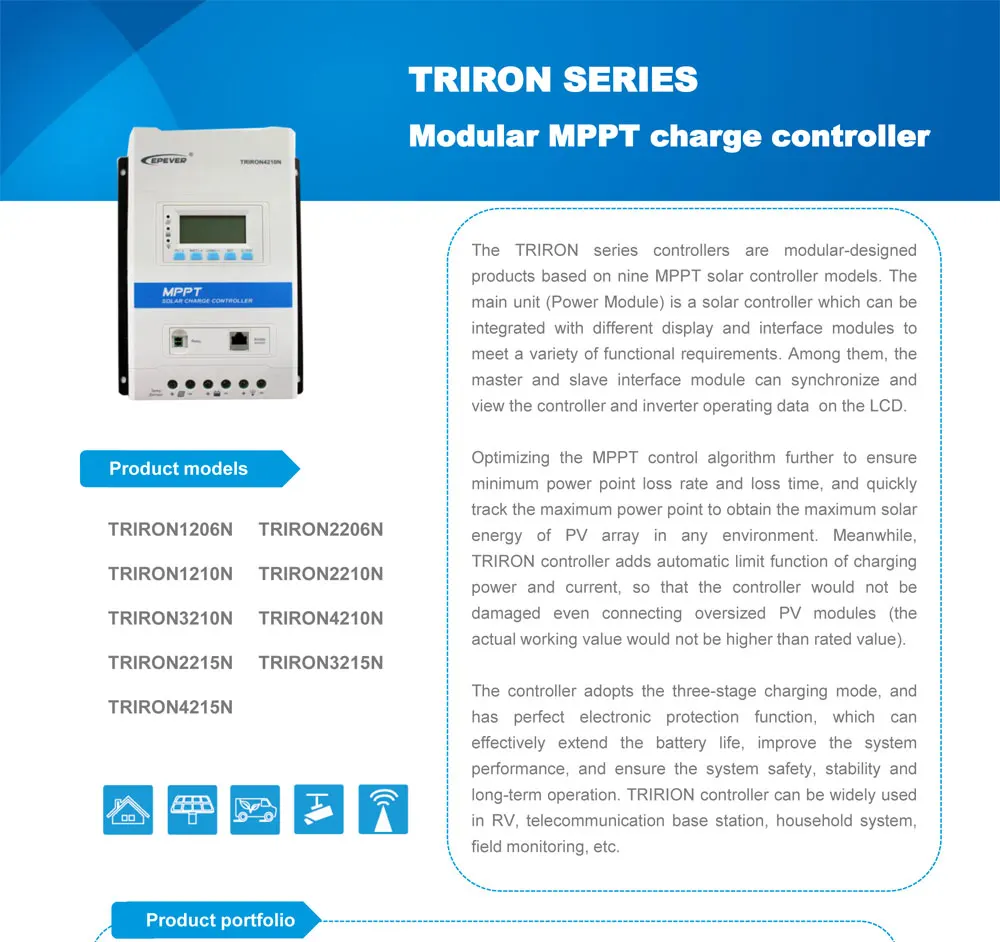 TRIRON серии модульный MPPT Контроллер заряда для фотоэлектрических систем 10/20 Вт, 30 Вт, 40A Батарея Зарядное устройство регулятор USB ЖК-дисплей подсветка индикатора