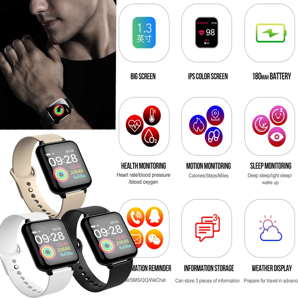 

Solid color simple smart watch for Android and iOS fitness calorie heart rate monitor call photo wristband smart watch light new