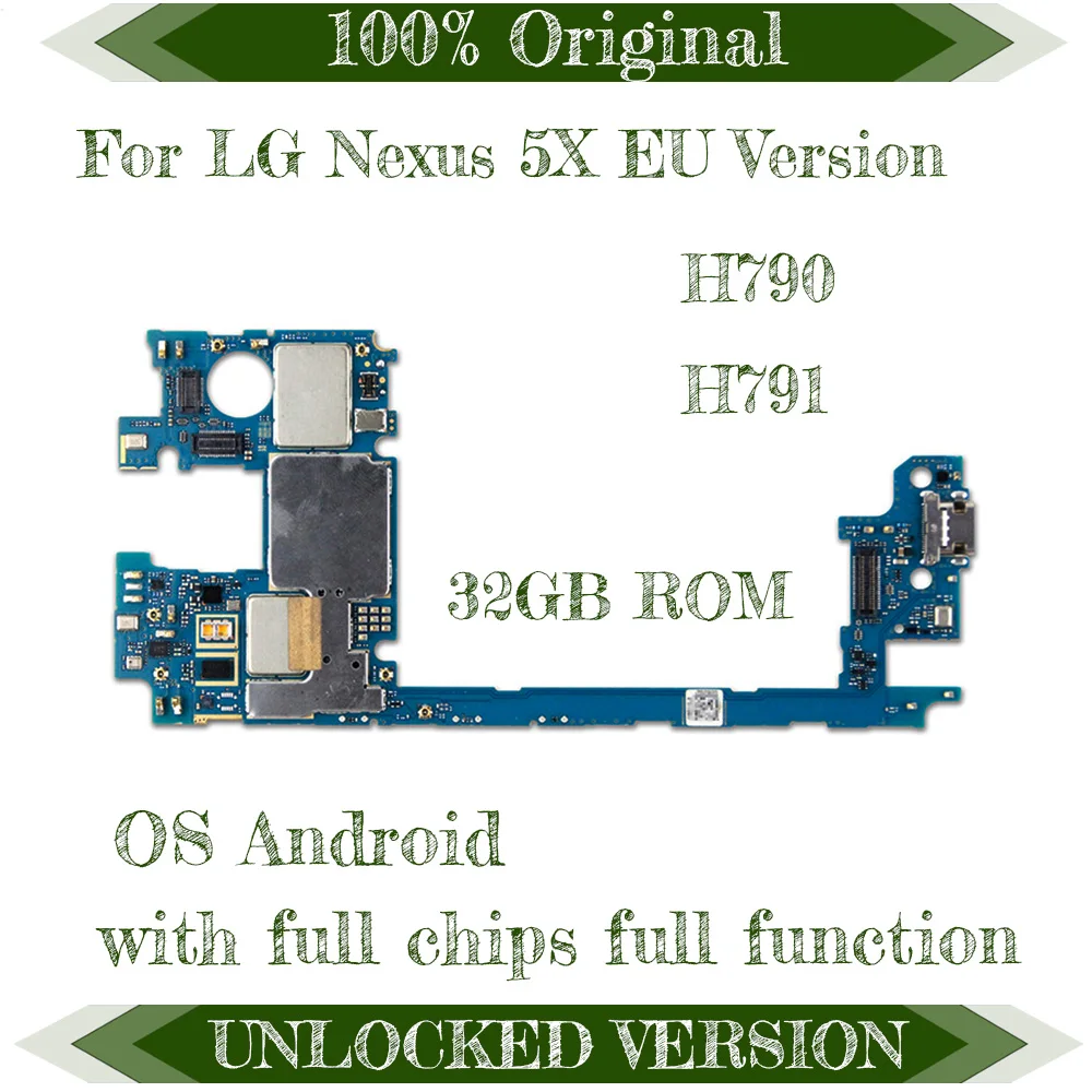 

Good Working Motherboard For LG Nexus 5X H790 h791 32GB 16GB Factory Unlocked Original Mainboard Android OS Installed