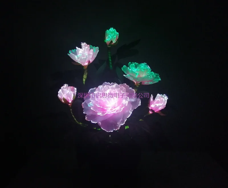 6 головок пион Рождество Оптическое волокно цветок Светодиодная лампа красочный цветок Европейский Осень яркий пион поддельные Листья Свадебные вечерние дома деко