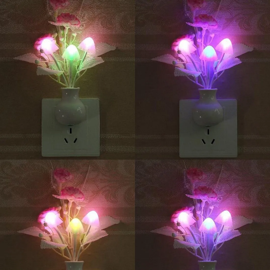 

Colorful Baby Romantic Dream Sensor LED Night Light Lamp Mushroom Flower Plant For Home Bedroom Decoration 110V US Plug