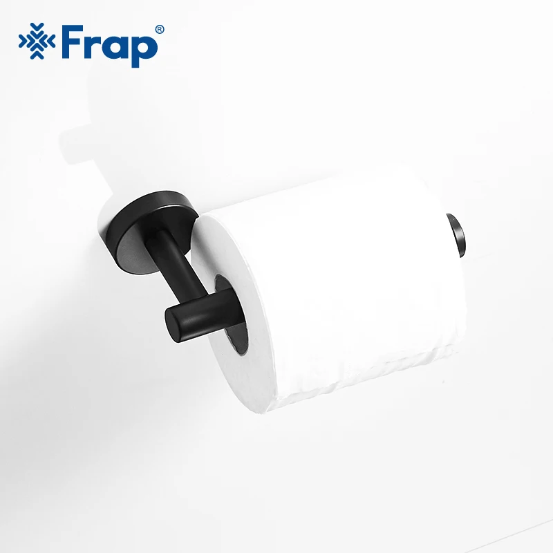 Frap Matte Black Bathroom Hardware Set Black Robe Hook Single Towel Bar Robe Hook Paper Holder Bathroom Accessories Y38124-2