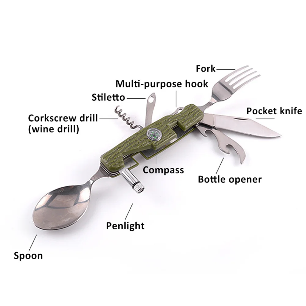 Outdoor Camping Stainless Steel Tableware Portable Folding Picnic Spoon Fork Bottle Opener Multi-functional Tableware Outdoor Camping Stainless Steel Tableware Portable Folding Picnic Spoon Fork Bottle Opener Multi-functional Tableware