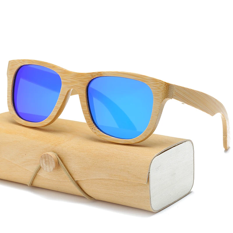 Деревянные солнцезащитные очки для мужчин и женщин, квадратные, бамбуковые, женские, для мужчин и женщин, зеркальные солнцезащитные очки, Ретро стиль, de sol masculino,, ручная работа, чехол - Цвет линз: 1501KP C25 CASE