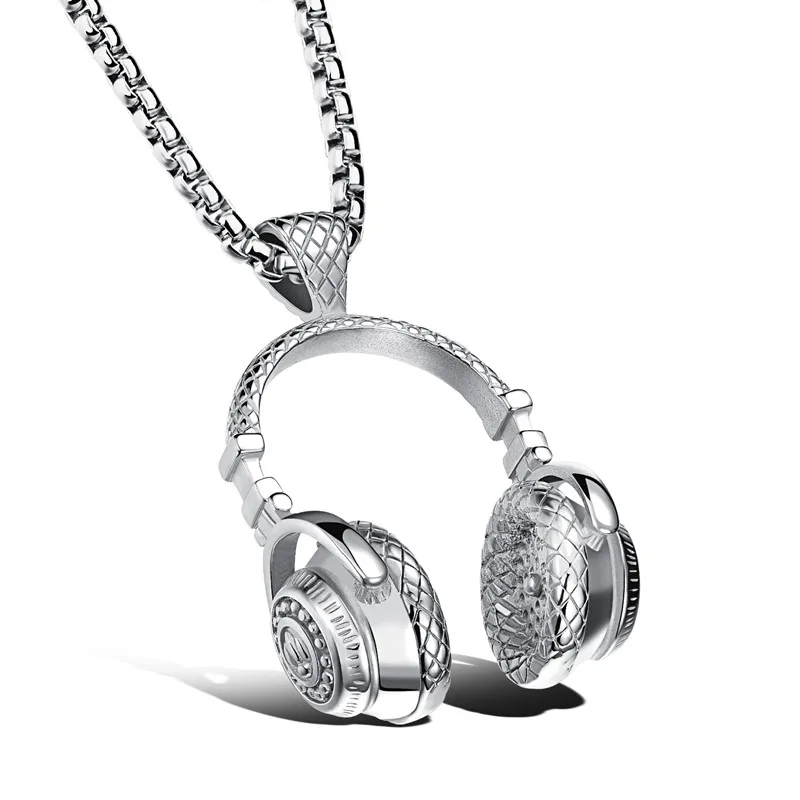 DJ Music Jewelry кулон в форме наушников ожерелье из нержавеющей стали-серебро, золото, черный - Окраска металла: Silver - 47mm