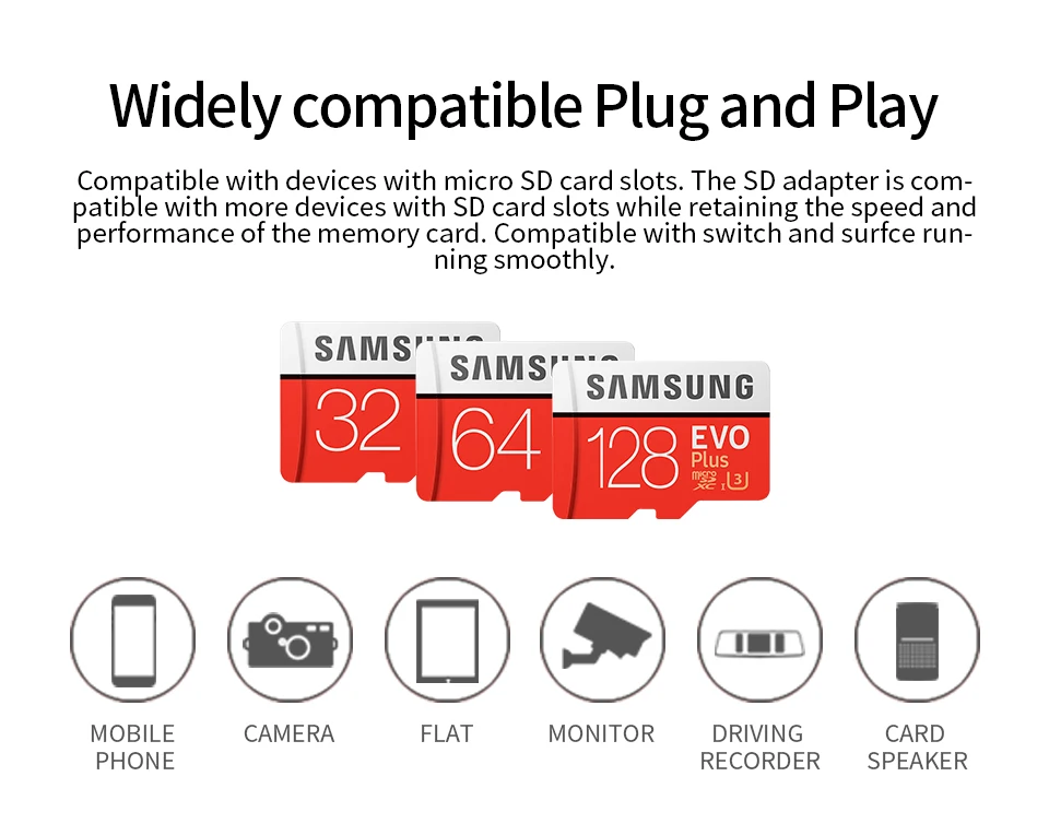 SAMSUNG EVO micro sd 128 ГБ 32 ГБ 64 Гб 256 ГБ sd-карта U1 U3 micro sd карта флэш-карта памяти SD/TF tarjeta Microsd для телефона