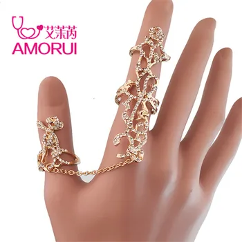 

AMORUI Personality Rose Flower Crystal Openwork Adjustable Ring For Women Fashion Zircon Siamese Party Rings Jewelry Gift