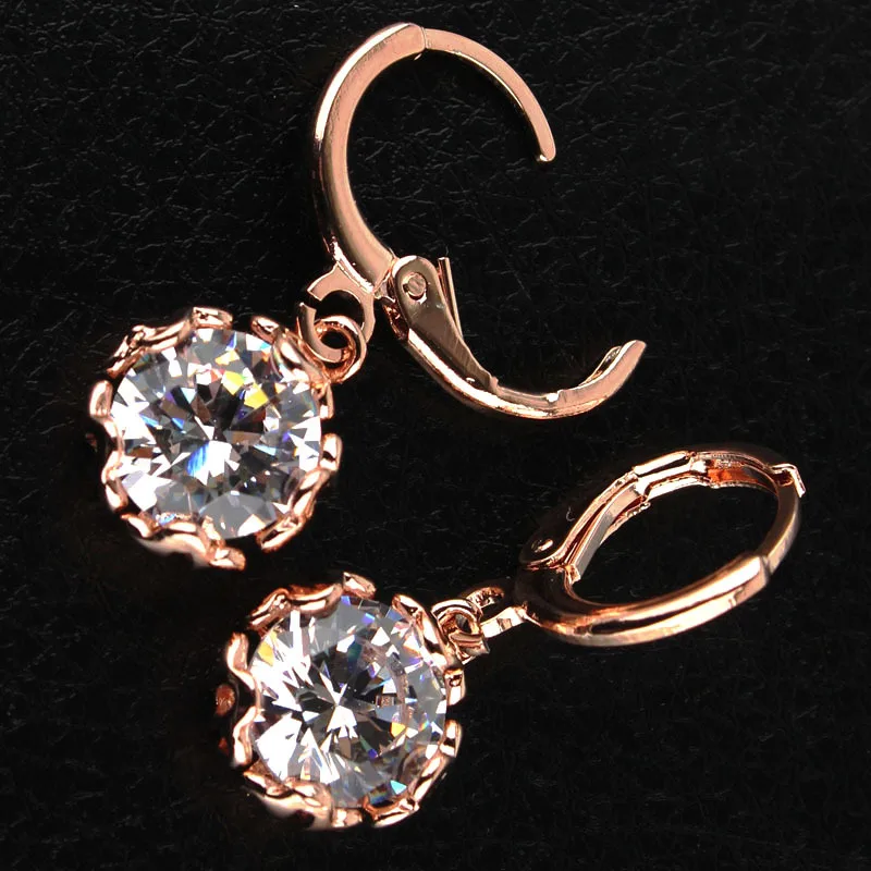 Free shipping Fashion New Women/Girl's Gold Plated White CZ Stone Dangle Earrings Gift Jewelry