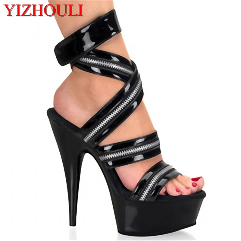 

Sleek black zip trim, platform sandals with 15-20CM exposed toes, wedding and sexy stage party stiletto sandals