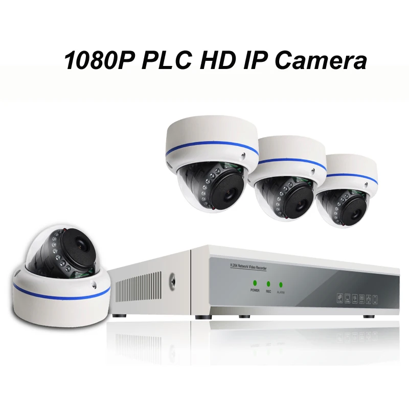 

4pcs of 1080P PLC IP Dome Camera with 1080P NVR DIY Kit Based on Power Line Communication Technology P2P Cloud Server Free APP