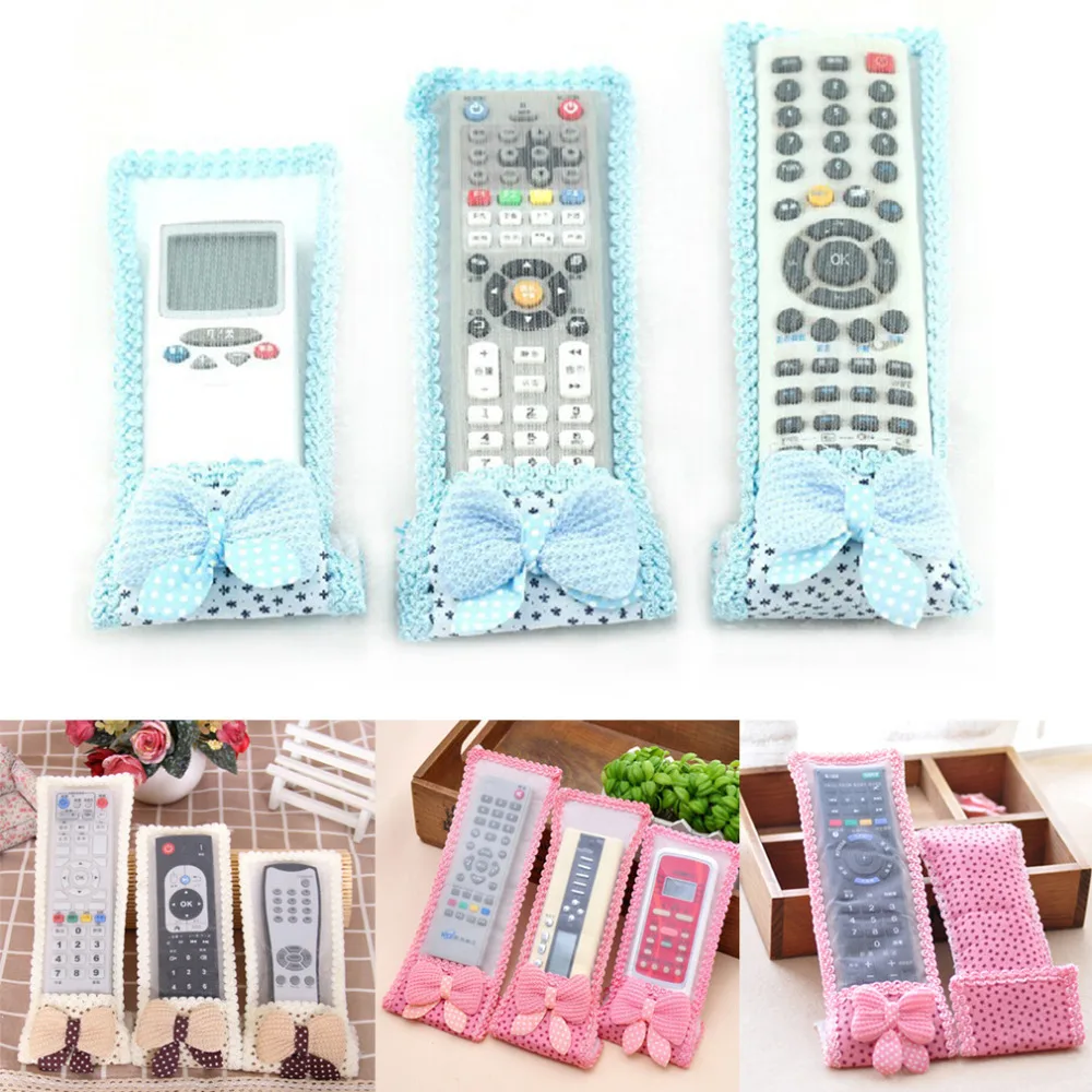 

Hot 3Pcs/Lot 3 Size Bowknot Design Dustproof TV Remote Control Case Air Condition Remote Control Cover Textile Protective Bag