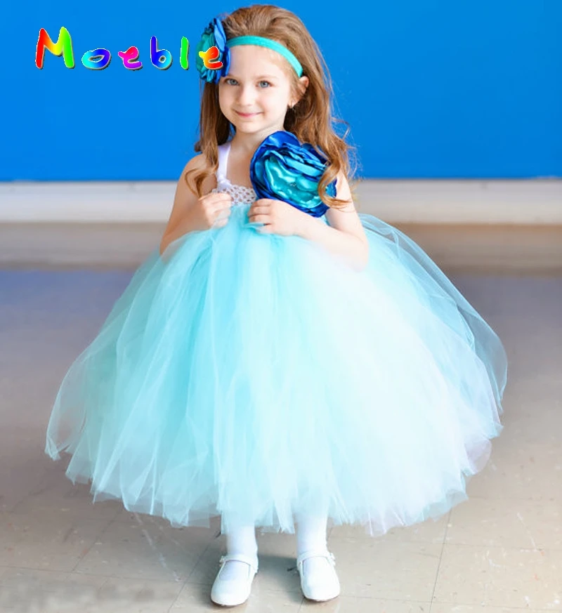 Big Flower Baby Girls Tulle Tutu Dress with Matching Headband Infant